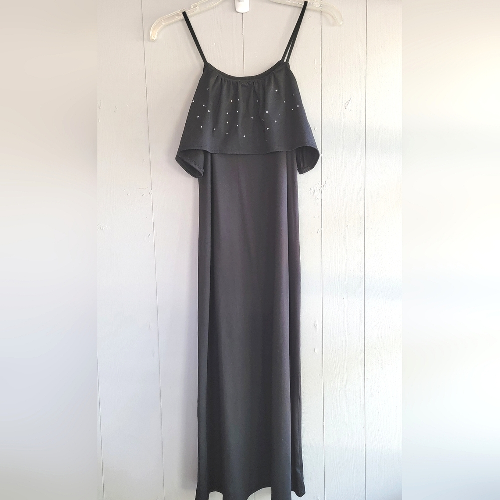 🌴 Total Girl Black Sleeveless Maxi Dress With Accent Stones